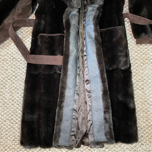Vintage Style VI Dark Mink Faux Fur Coat with Brown  Suede Leather Fringe Belt - Picture 15 of 15